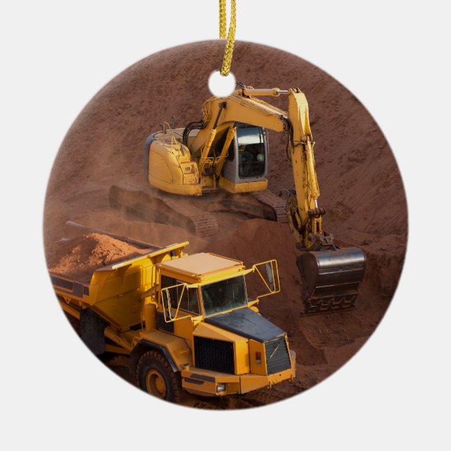 Ornamento De Cerâmica Digger e Dump Truck (Frente)