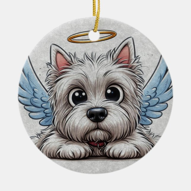 Ornamento De Cerâmica DigiPups West Highland Terrier Dog Beach Scene (Frente)