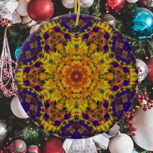 Ornamento De Cerâmica Digital Mandala Amarelo Azul e Púrpura (Criador carregado)