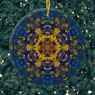 Ornamento De Cerâmica Digital Mandala Amarelo Azul e Verde