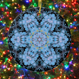Ornamento De Cerâmica Digital Mandala Flor Azul e Preto