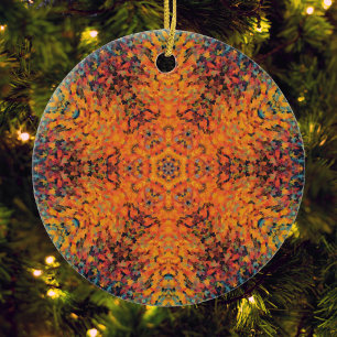 Ornamento De Cerâmica Digital Mandala Orange Blue e Amarelo