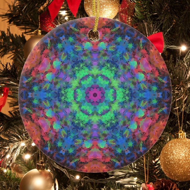 Ornamento De Cerâmica Digital Mandala Verde Azul Laranja e Rosa (Criador carregado)