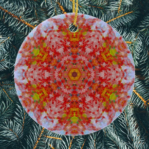 Ornamento De Cerâmica Digital Mandala Vermelho Amarelo e Azul