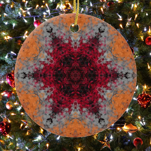 Ornamento De Cerâmica Digital Mandala Vermelho Laranja e Branco