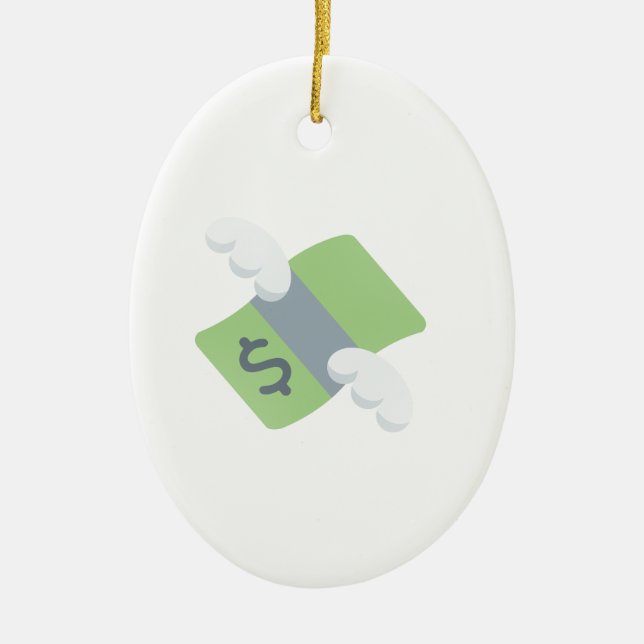 Ornamento De Cerâmica dinheiro voador emoji (Frente)