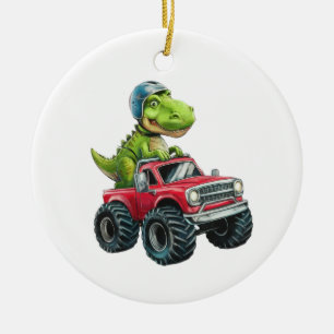 Ornamento De Cerâmica Dino Love Ride