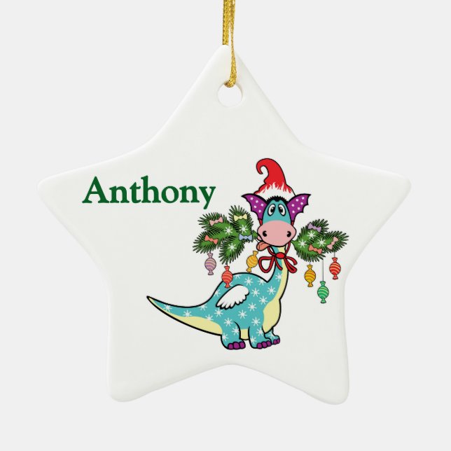 Ornamento De Cerâmica Dino Natal Personalizado (Verso)