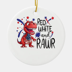Ornamento De Cerâmica Dinosaur Vermelho Branco Rawr Ocidental