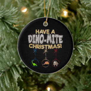 Ornamento De Cerâmica Dinossaur de Natal Dino Pun