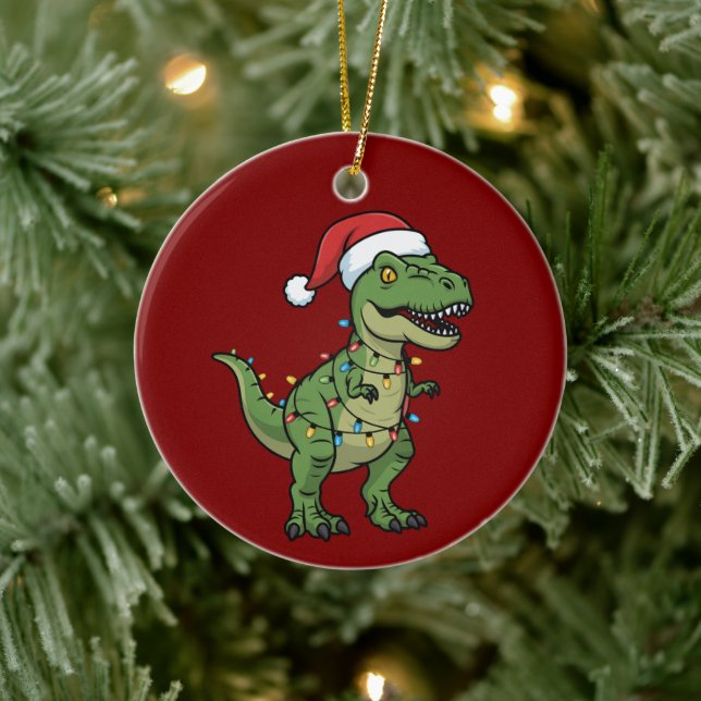 Ornamento De Cerâmica Dinossaur Xmas Luzes Férias Espírito Festivo Dino (Árvore)
