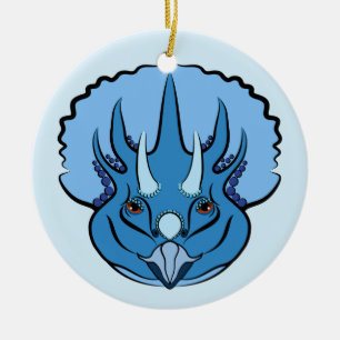 Ornamento De Cerâmica Dinossauro bonito azul do Triceratops