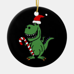 Ornamento De Cerâmica Dinossauro bonito de T-rex no chapéu do papai noel