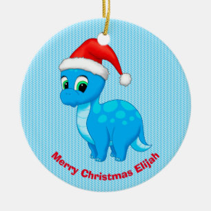 Ornamento De Cerâmica Dinossauro bonito do bebê azul com chapéu do pap