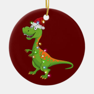Ornamento De Cerâmica dinossauro com Luzes de Chapéu Natal
