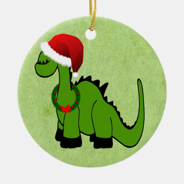 Ornamento De Cerâmica Dinossauro de Natal (Frente)