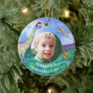 Ornamento De Cerâmica Dinossauro de Natal foto personalizada 2022