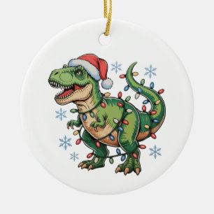 Ornamento De Cerâmica Dinossauro de Natal T Rex Luzes Feliz Natal Papai