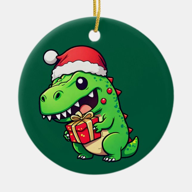 Ornamento De Cerâmica Dinossauro de presente de Natal (Frente)