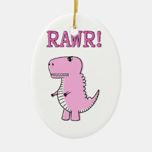 Ornamento De Cerâmica Dinossauro De T-Rex, Um Cartoon Rosa E Grito