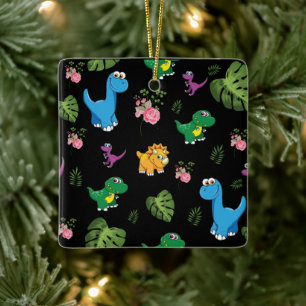 Ornamento De Cerâmica Dinossauro engraçado, folhas