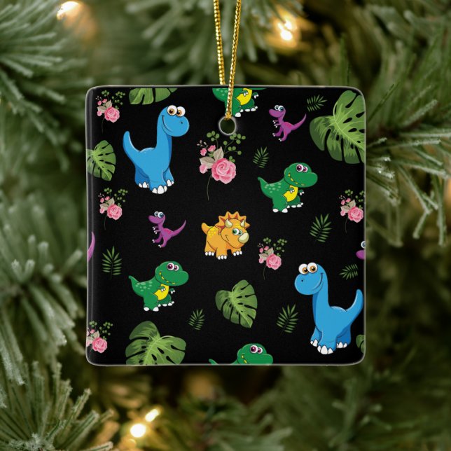 Ornamento De Cerâmica Dinossauro engraçado, folhas (Árvore)