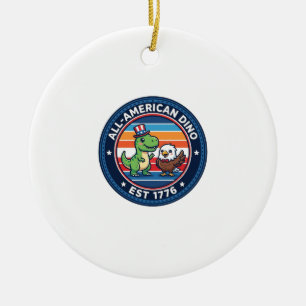 Ornamento De Cerâmica Dinossauro Patriótico Kawaii Totalmente Americano