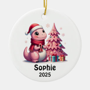 Ornamento De Cerâmica Dinossauro Rosa Natal para Crianças, Dinossauro Pe