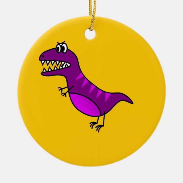 Ornamento De Cerâmica Dinossauro roxo, bravo e bonito (Frente)