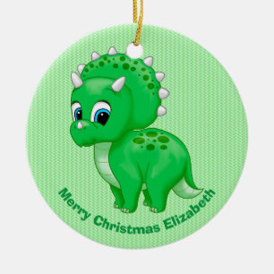 Ornamento De Cerâmica Dinossauro verde bonito do Triceratops do bebê