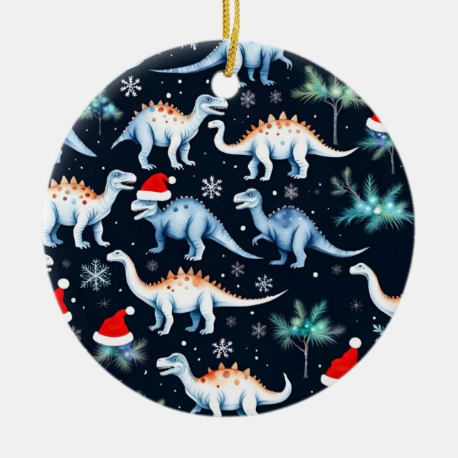 Ornamento De Cerâmica Dinossauros de Natal (Frente)