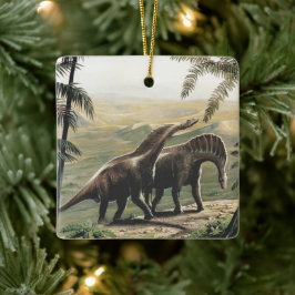 Ornamento De Cerâmica Dinossauros Vintage, Amargasaurus com Palmeiras