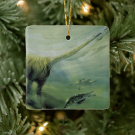 Ornamento De Cerâmica Dinossauros Vintage, Brachiossauro Nadando no Ocea