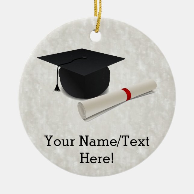 Ornamento De Cerâmica Diploma do boné de formatura customizável (Frente)
