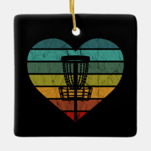 Ornamento De Cerâmica DiscGolf - Cesto Alvo Vintage Retro Cerâmica Orn