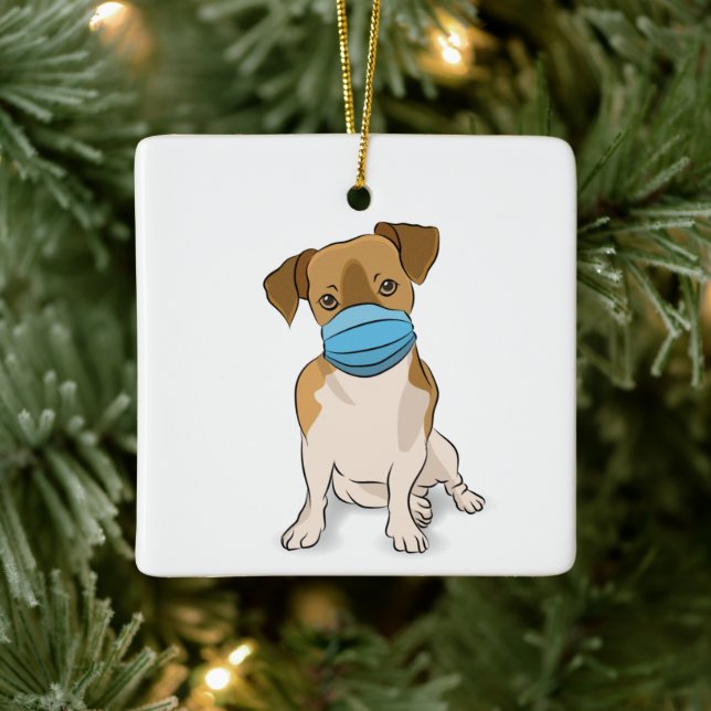 Ornamento De Cerâmica Distância social mascarada Amante de cachorros (Árvore)