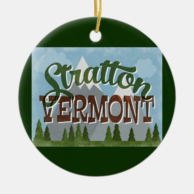 Ornamento De Cerâmica Diversão de Stratton Vermont Retro Montanhas Snowy (Frente)