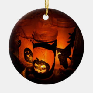 Ornamento De Cerâmica Diversão do Halloween com Pumpkins, Fantasmas e Br