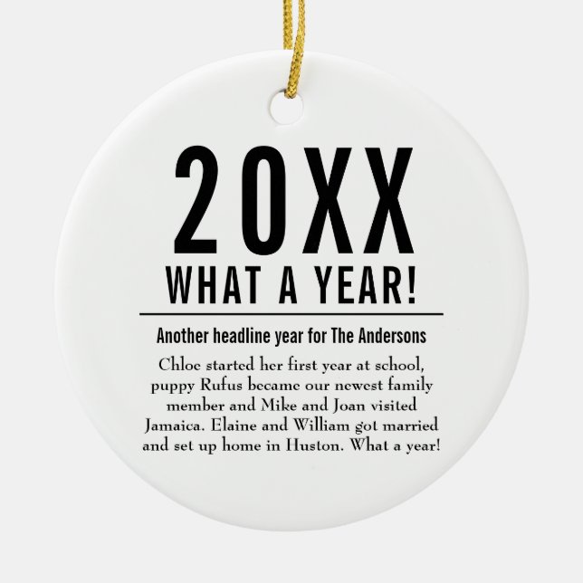 Ornamento De Cerâmica Diversão em Família Ano em Revisão Moderno Feliz N (Frente)