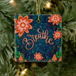 Ornamento De Cerâmica Diversão Floral Azul Respiração Encouaging Inspiri