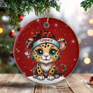Ornamento De Cerâmica Divertido Amante de Estampa de Leopardo Vermelho B