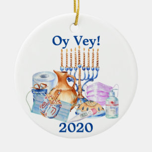 Ornamento De Cerâmica Divertido Hanukkah Covid Aquarela Quarentena 2020