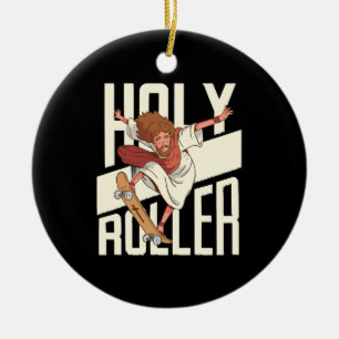 Ornamento De Cerâmica Divertido Jesus de Patins Holy Roller