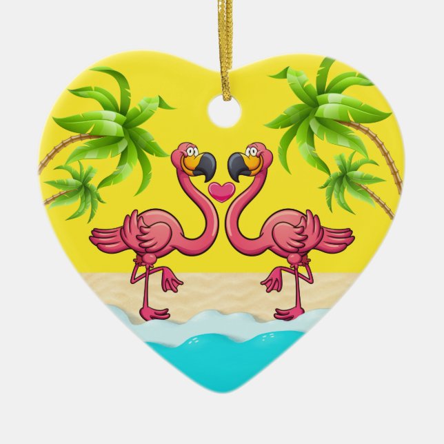 Ornamento De Cerâmica Divertimento Flamingo Love (Frente)