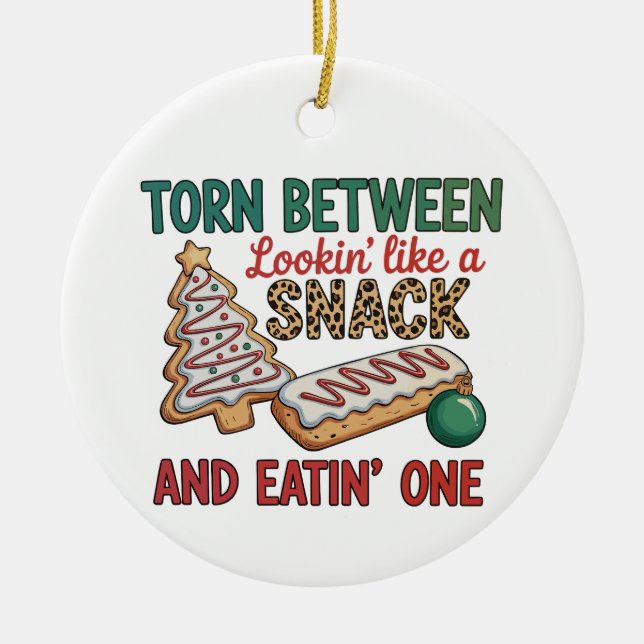Ornamento De Cerâmica Dividido Entre Parecendo Um Snack E Comendo Um (Frente)
