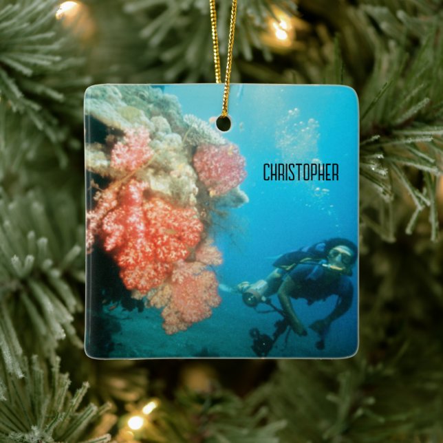 Ornamento De Cerâmica Divisor Scuba Personalizado (Árvore)