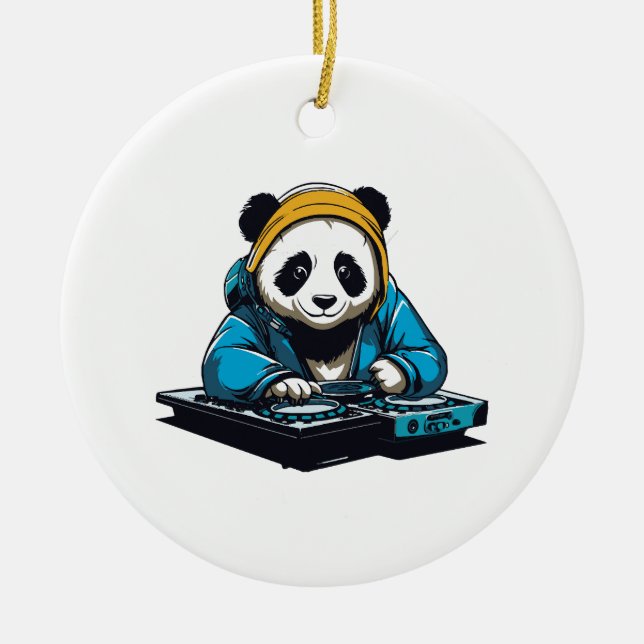 Ornamento De Cerâmica DJ Kawaii Panda (Frente)