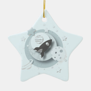 Ornamento De Cerâmica Do "lua do ø Natal bebê" & decoração das estrelas