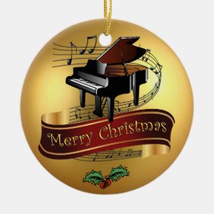 Ornamento De Cerâmica Do ~ musical do rolo do ~ do piano ~ Dourado do