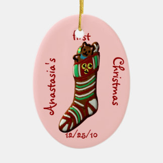 Ornamento De Cerâmica Do "o primeiro Natal bebê" com meia [a]